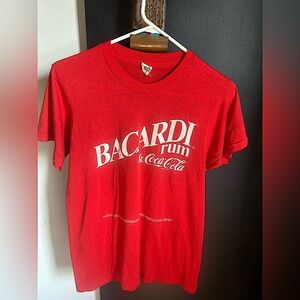 Vintage 80s 50/50 Cotton Poly RARE Red Bacardi Coca Cola Tshirt Size M
